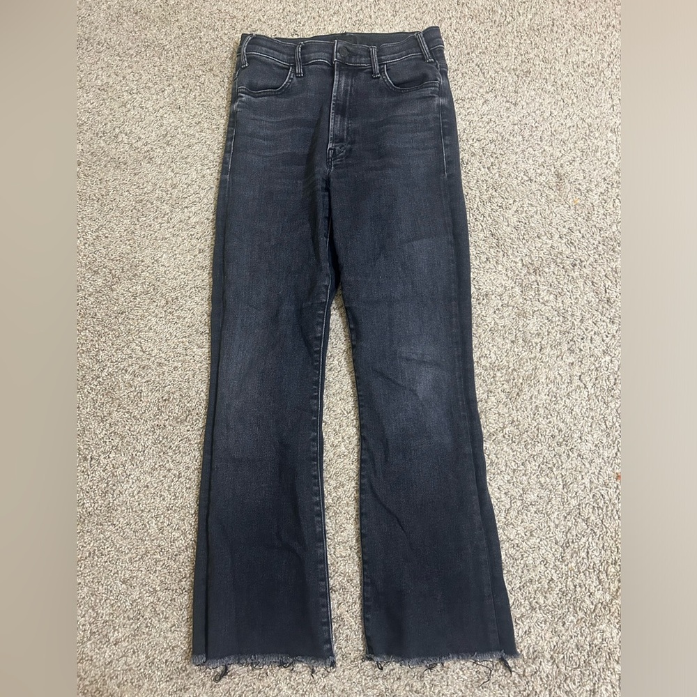 MOTHER The Hustler Ankle Fray Jeans Encounters at Night Size 28 Black Cotton Mix